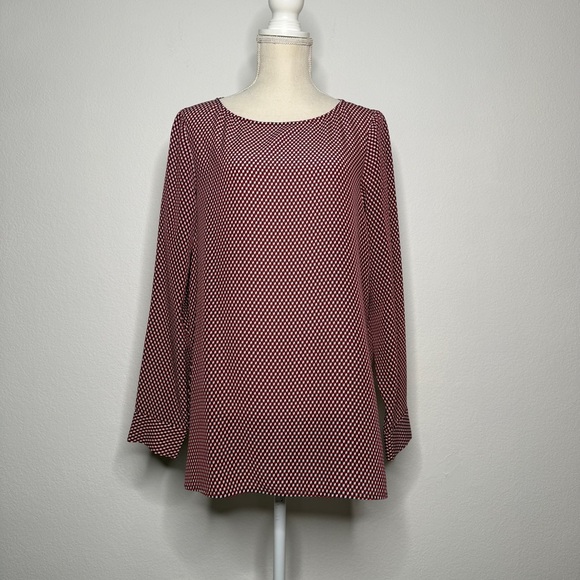 Theory Red White Blue Silk Geometric Print Blouse Size M - Picture 1 of 9